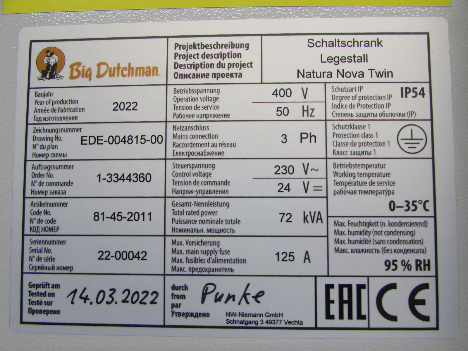 Control cabinet Natura Twin complete